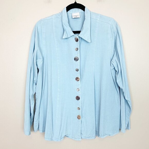 Click by Color Me Cotton Blue Button Up Lagenlook Shirt Size Large - Picture 1 of 6